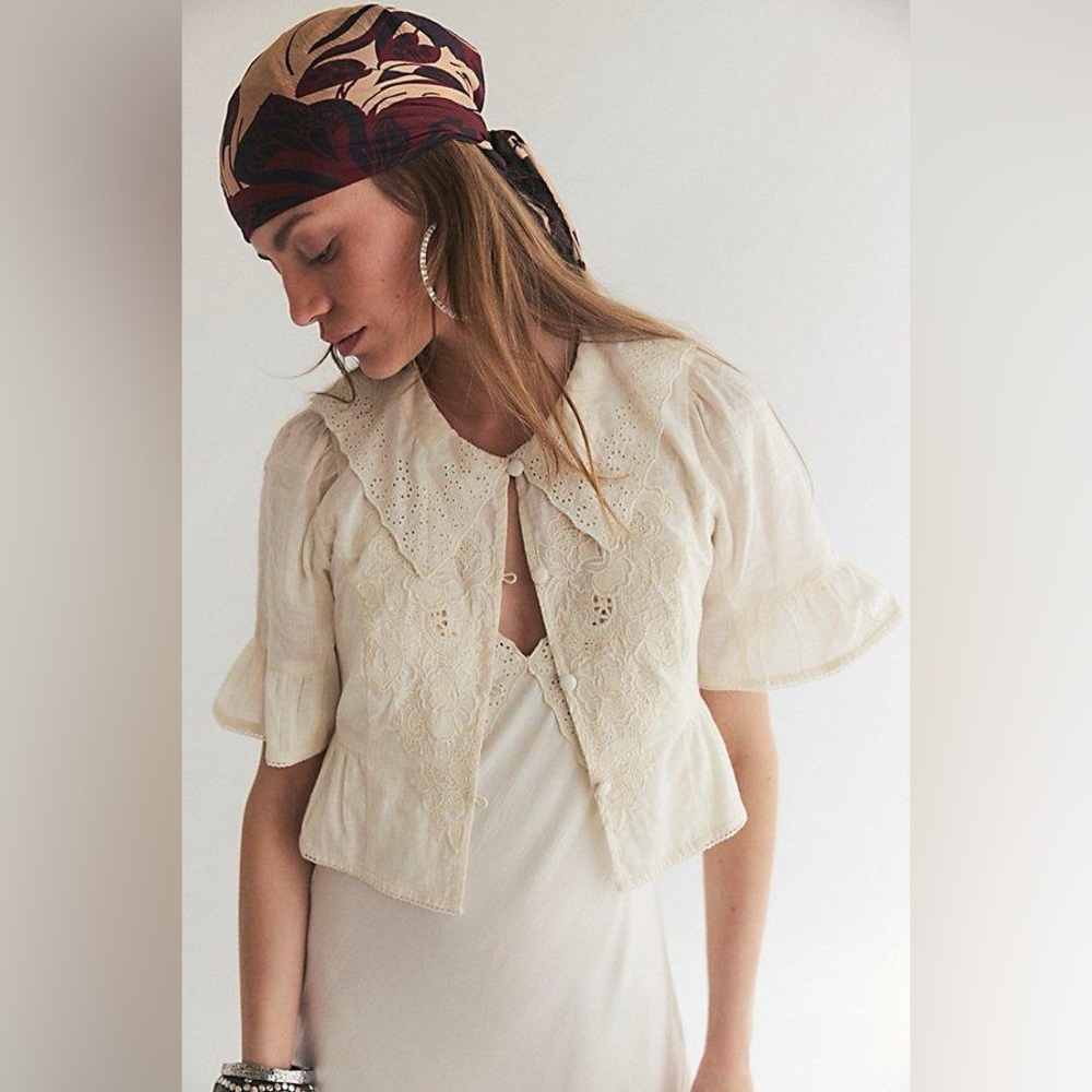 Free People ‘Sweet Tea’Co-Ord Eyelet Collared Blouse - Top Only S